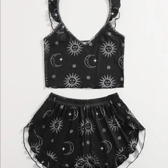 Sun & Moon Ruffle Crop Top & Shorts Pajama 2 Pc - Picture 5 of 7